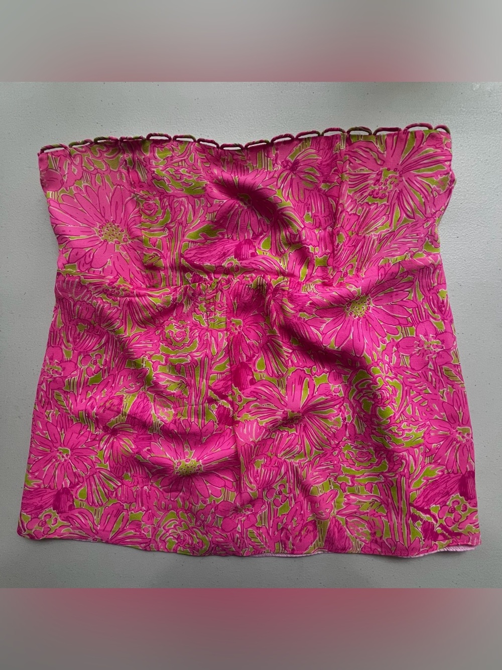 Lilly Pulitzer Pink Green Floral Silk Strapless Tube Top Size 6 - Picture 2 of 7